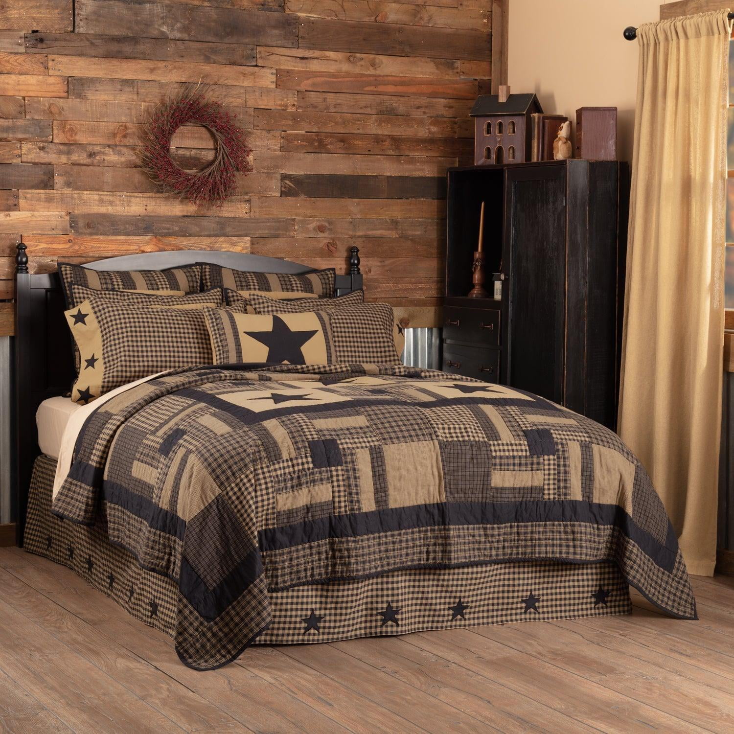 Primitive Quilt Black Check Appliqued Stars Bedroom Decor TCC Brands